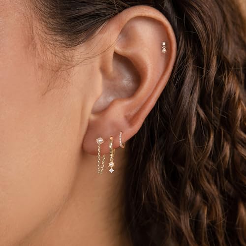 Ewrkbr 14k Gold Plated Pearl Hoop Earrings for Women - Dainty Huggie Stacks, Trendy Fashion Jewelry  
Ewrkbr 14k Gold Pl