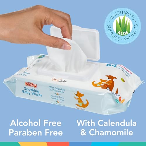 Nuby's Soothing Ultra Premium Baby Wipes for Newborns and Sensitive Skin, Naturally Inspired with Chamomile, Aloe, and
