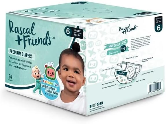 Rascal + Friends Premium Diapers White Size 6 for Toddler GirlsPremium Quality Diapers for Toddlers White Size 6Rascal +