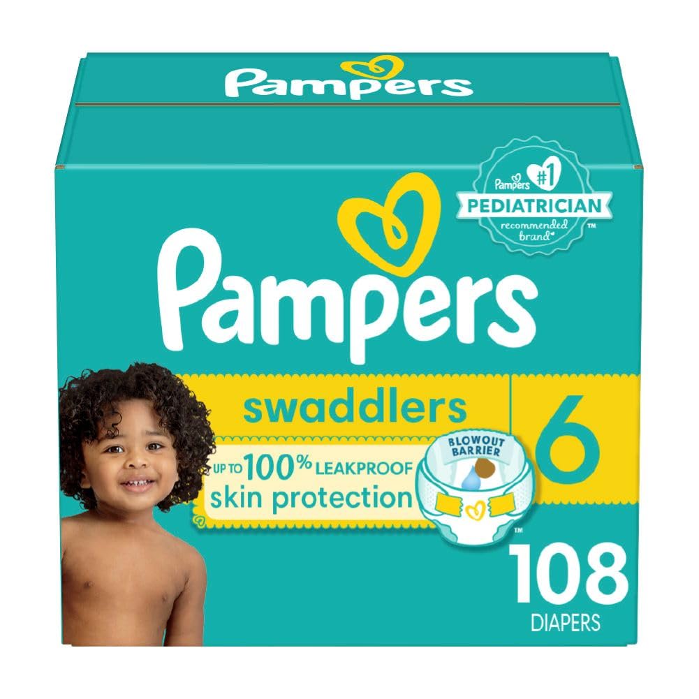 Pampers Ultra Absorbent Swaddlers Size 6 Diapers for Babies - Ideal for Active Toddlers
| Pampers Swaddlers Size 6, 108