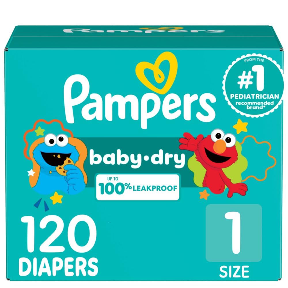 Pampers Diapers for Baby Dry - Size 1, 120 Count, Absorbent Disposable Infant Diapers
