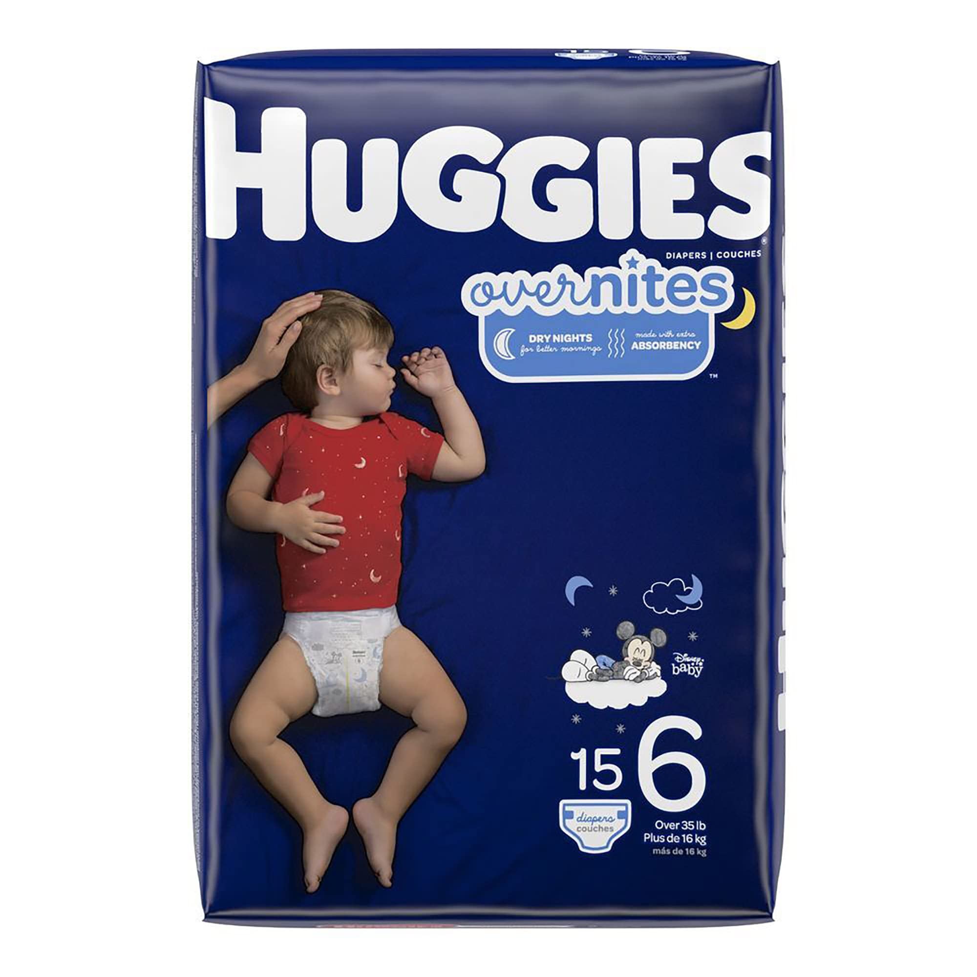 HUGGIES Overnites Size 6 Baby Diapers for Over 35 lbs, Nighttime Overflow Protection, 60 Count