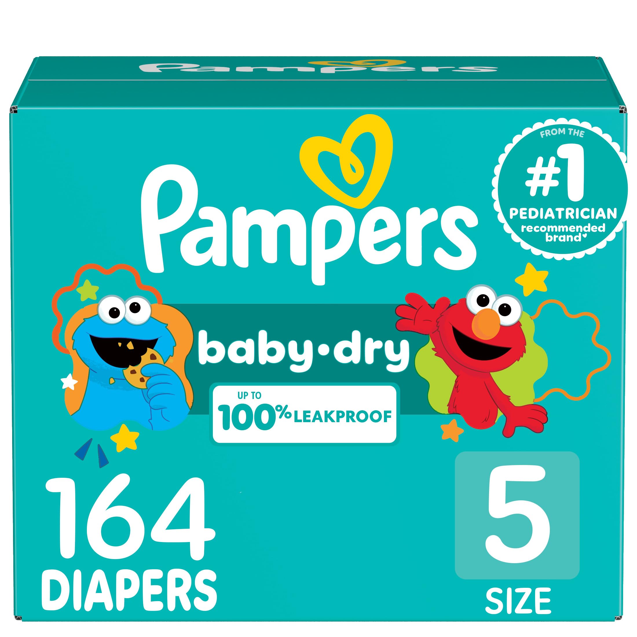 Pampers Baby Dry Size 5 Diapers - Absorbent Disposable Infant Diapers for Dry Bottoms - 164 Count Packaging May Vary
Pam