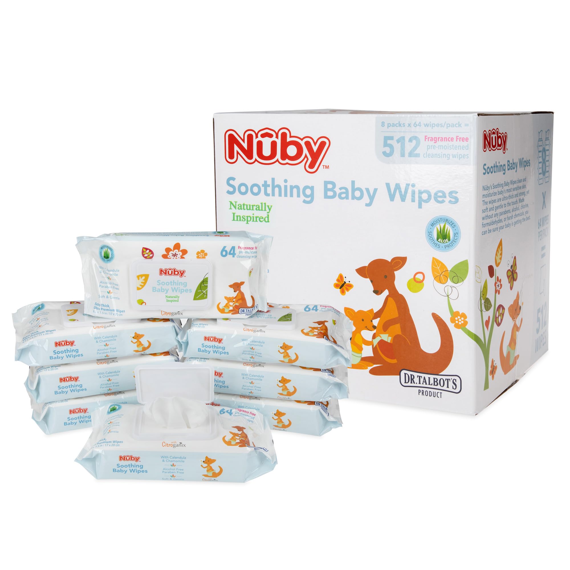 Nuby's Soothing Ultra Premium Baby Wipes for Newborns and Sensitive Skin, Naturally Inspired with Chamomile, Aloe, and