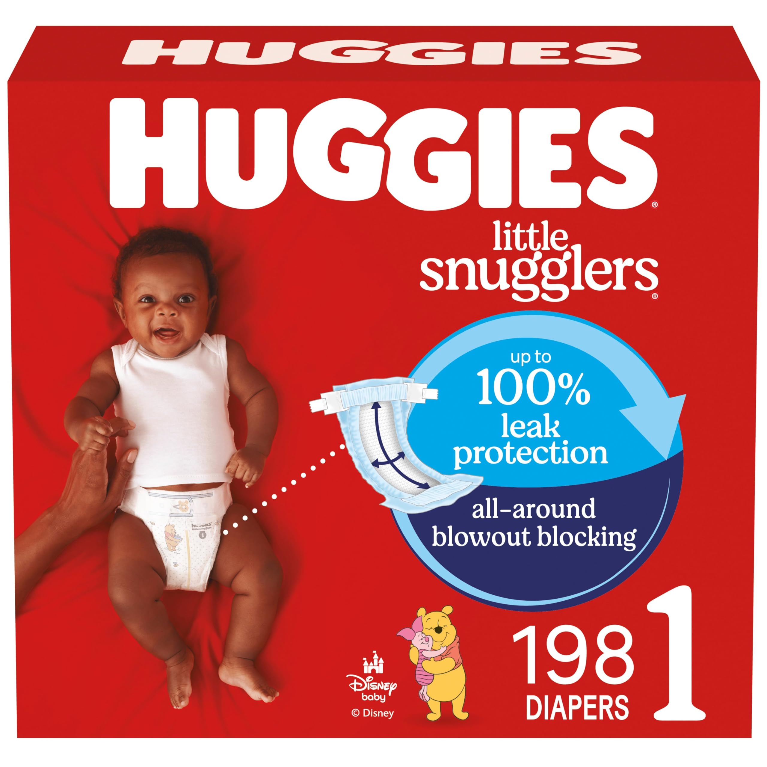 Huggies Size 1 Diapers - Little Snugglers, 8-14 lbs, 198 Count, 6 Packs, Perfect for Newborns - Machine Washable - Size 