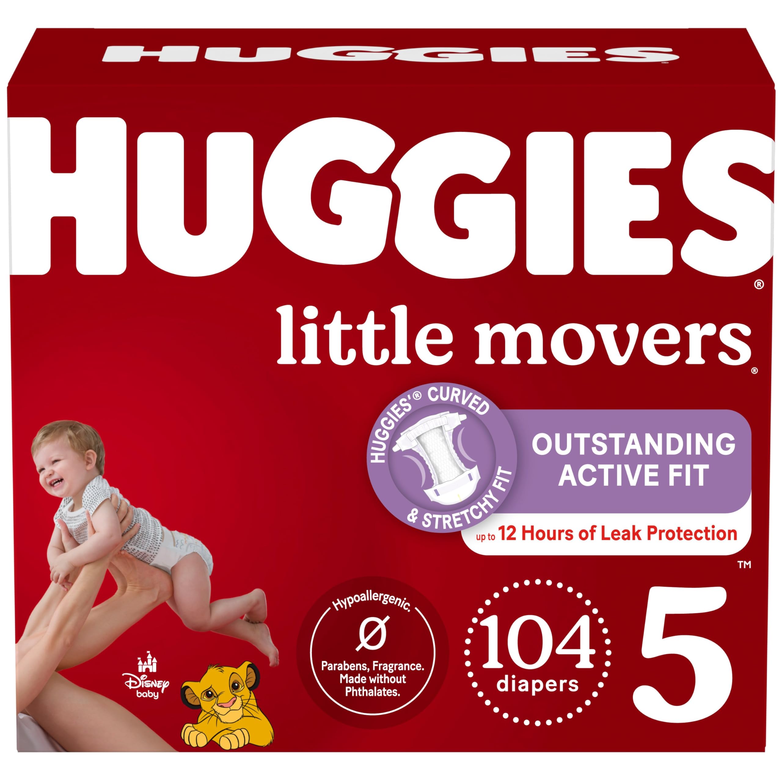 HUGGIES Size 5 Little Movers Baby Diapers for Active Little Ones | 104 Count | Perfect for Babies Aged 9-15 Months
