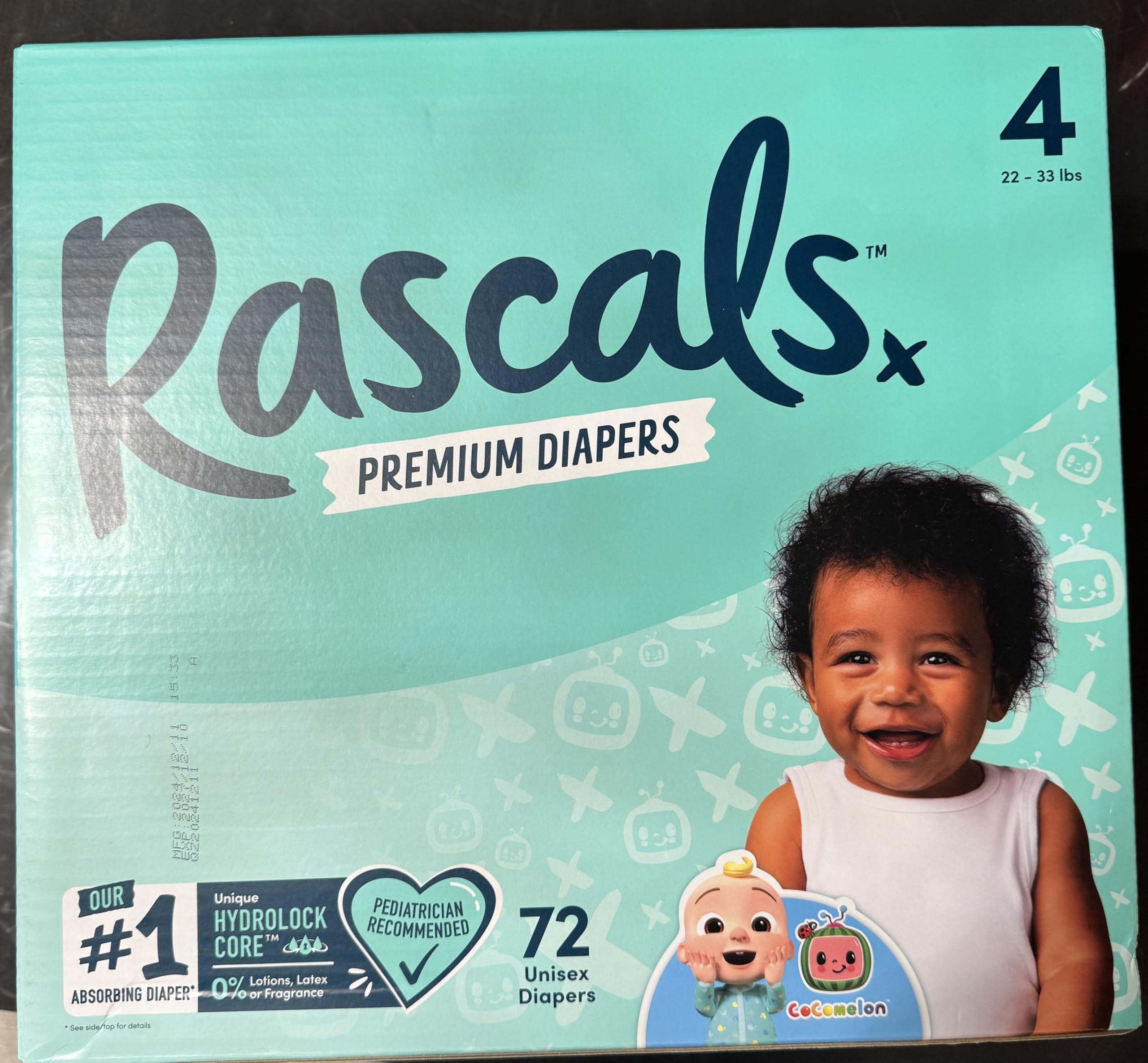 Rascals Premium Diapers Size 4 for Boys and Girls, 22-33 lbs, 72 Count