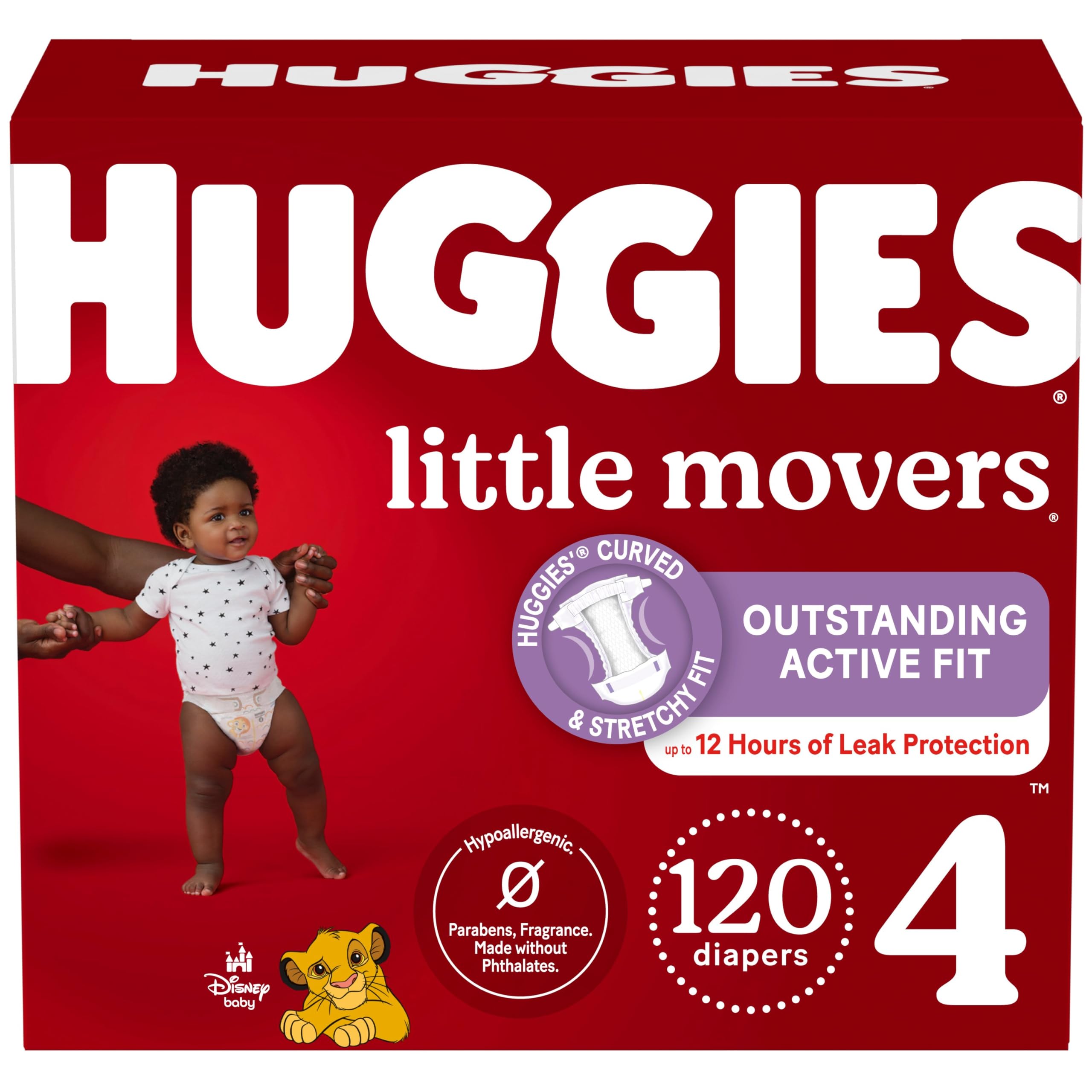 HUGGIES Size 4 Diapers - Little Movers Baby Diapers, Size 4 (22-37 lbs), 120 Count