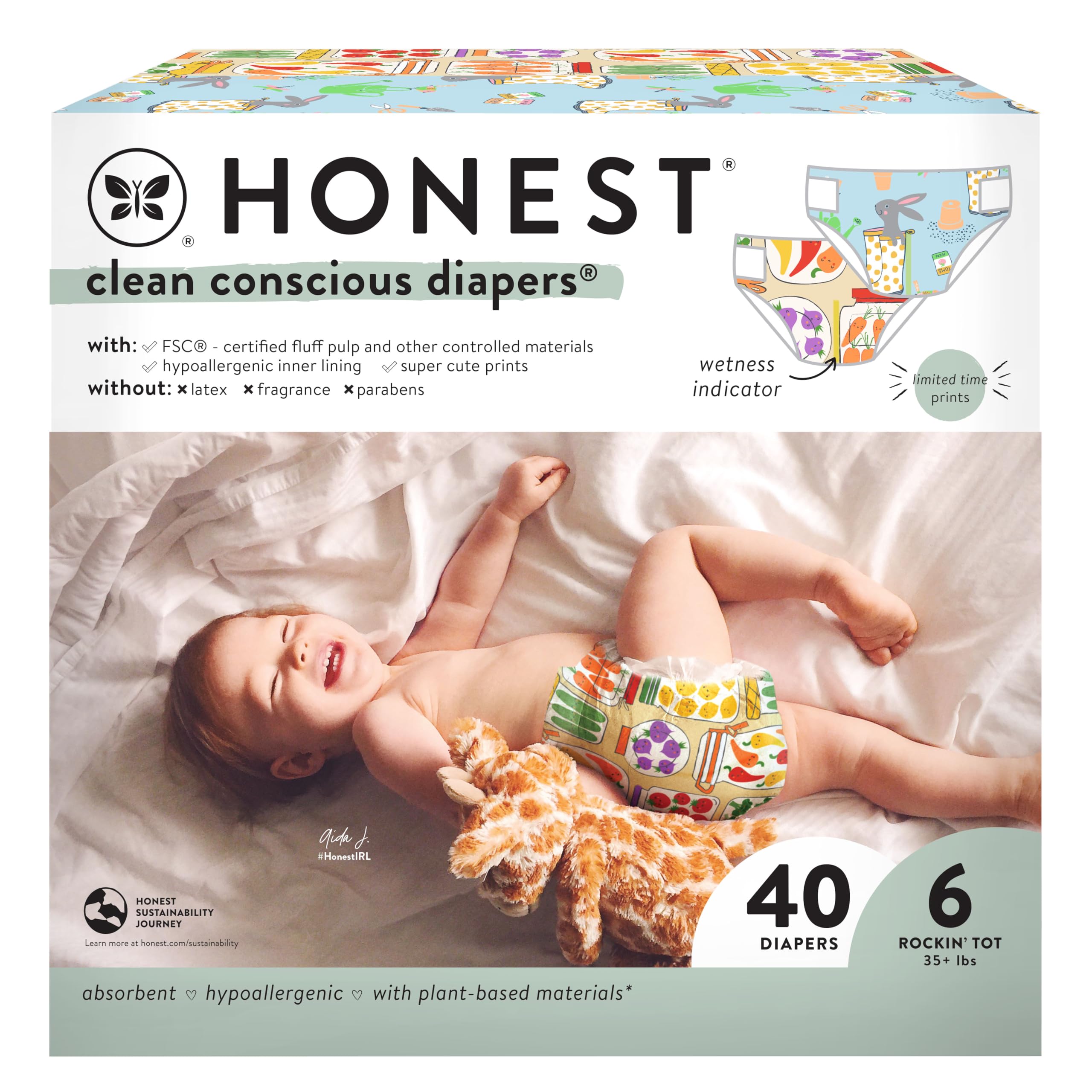 The Honest Company Clean Conscious Diapers for Sensitive Skin | Hypoallergenic, Fragrance Free | Club Box, Size 6 (35+
