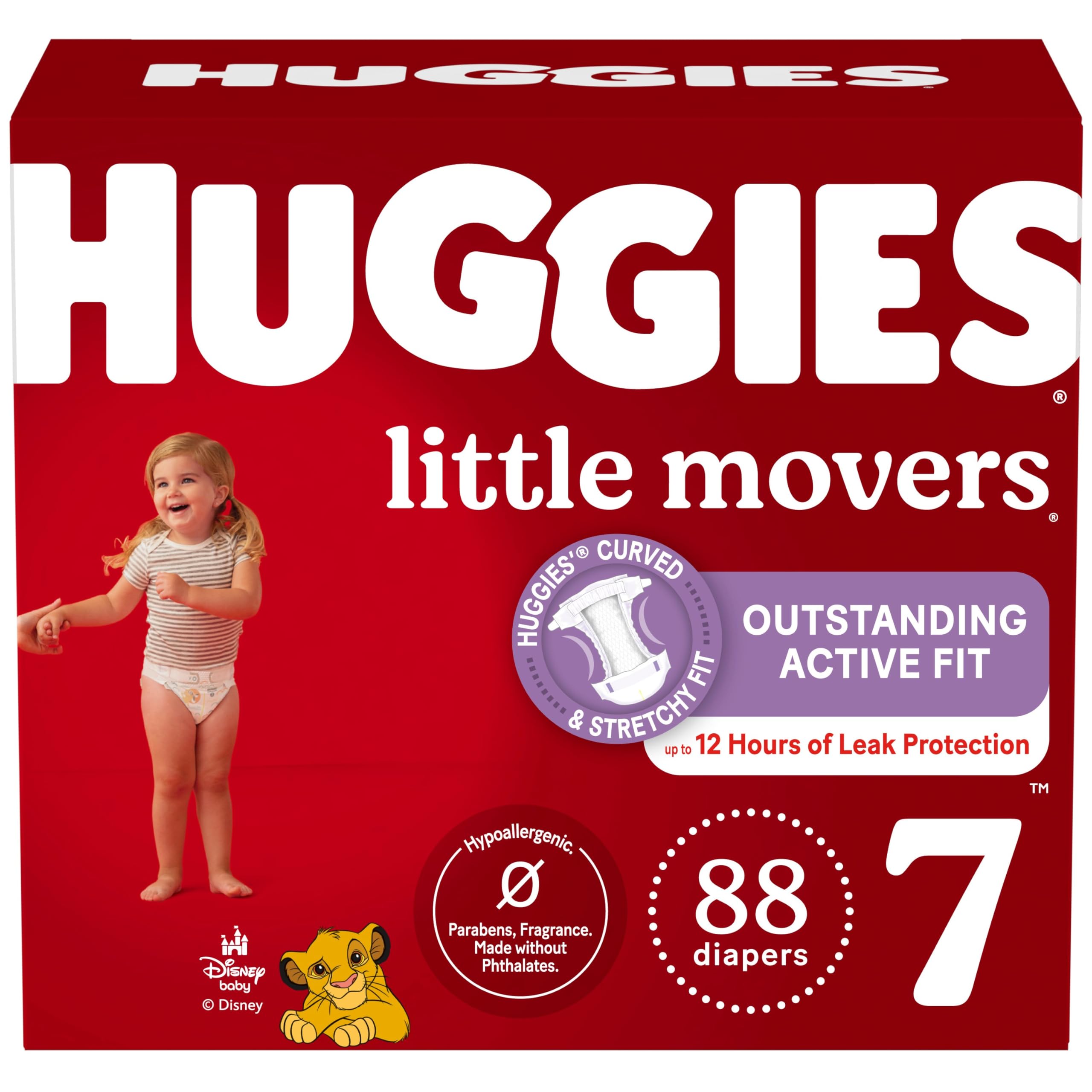 Huggies Size 7 Little Movers Diapers for Big Actives, Size 7 (41+ lbs), 88 Count, Suitable for Active Little Movers