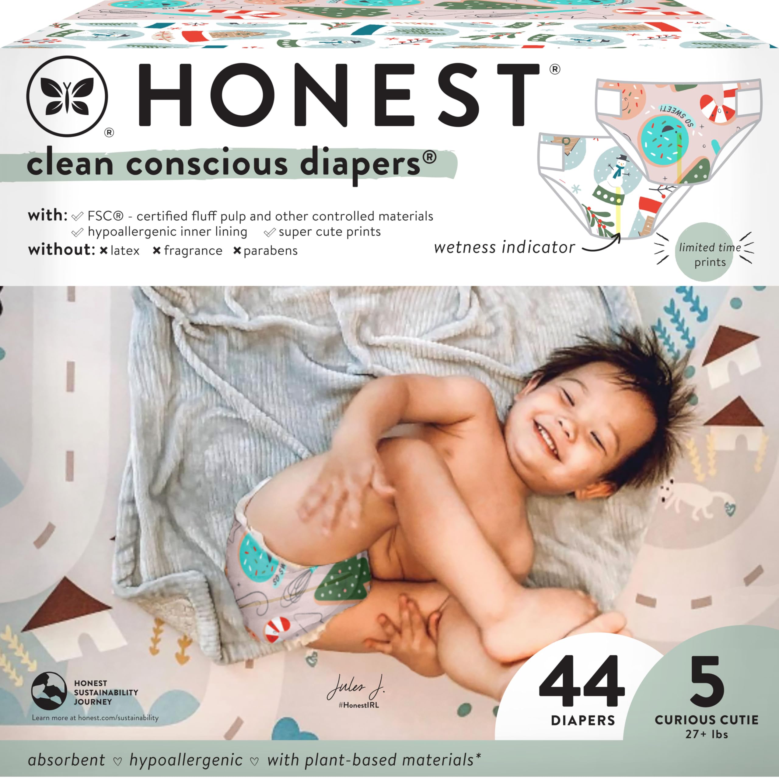 The Honest Company Clean Conscious Diapers - Plant-Based, Sustainable | Winter '24 Limited Edition Prints | Club Box, S